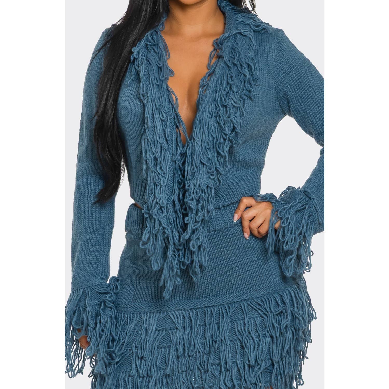 DORCAS - Wholesale Top & Skirt Set - Women's - Fringe Sweater Skirt Set5