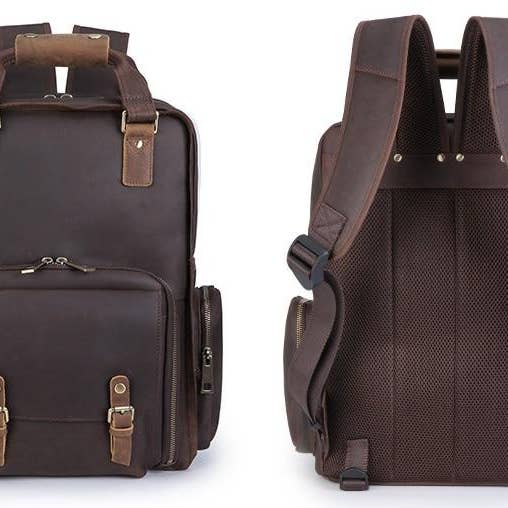 Steel Horse Leather - Venta al por mayor Mochila - Unisex - The Gaetano | Mochila grande de cuero para cámara con soporte para trípode12