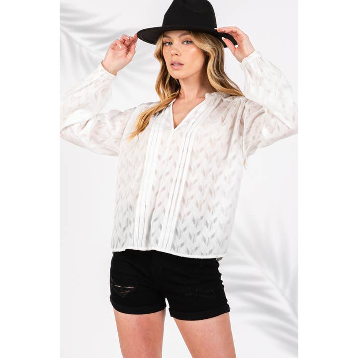 CAMICIA CON SCOLLO A V IN JACQUARD (ST7169) per la vendita all'ingrosso da parte di Sage + Fig
