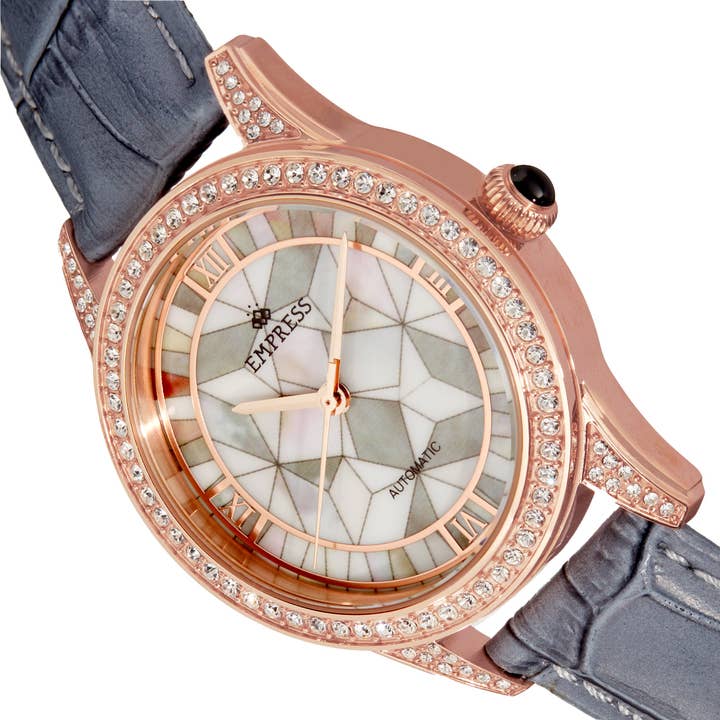 Empress - Wholesale Wrist Watch - Women's - Empress Augusta Automatic Mosaic Mother-of-Pearl Leather-Band Watch16