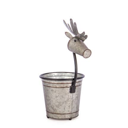 Round Metal Reindeer Planter- Rustic for wholesale by Willow Group