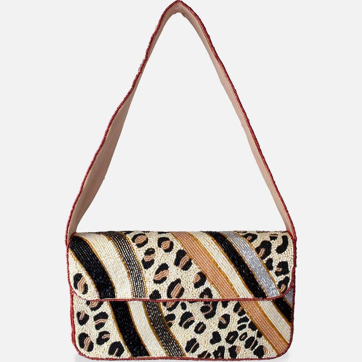 Leopard perletaske med skulderrem for engroshandel hos Pizzazz, Inc.