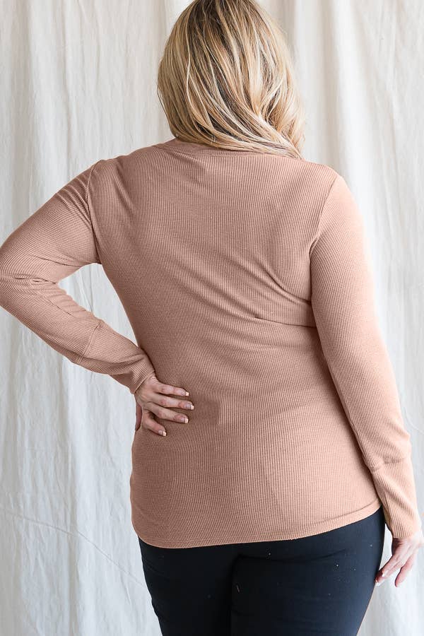 7th Ray - Wholesale Knit Top - Women's - [PLUS SIZE] Thermal Button Front Scoop Neck Top T4316XL15