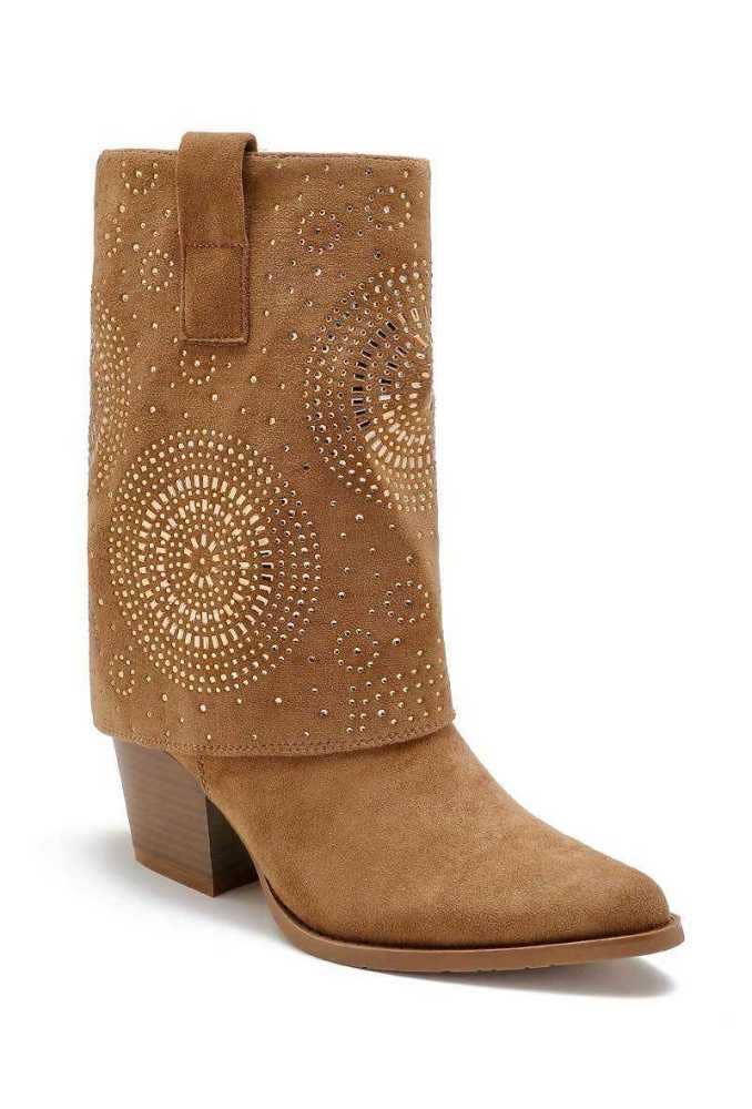 Joia Paris - Wholesale Booties - Women's - Santiag with turned-down heels and decorative rhinestones WZ-804