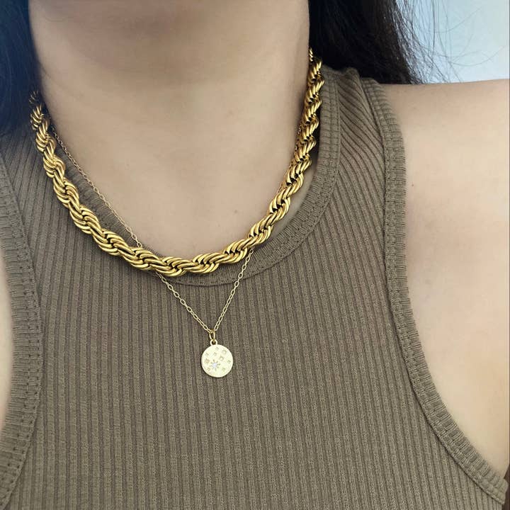 Amady Jewelry - Wholesale Pendant/Charm Necklace - Coin Medallion zircon 18k gold filled Necklace waterproof