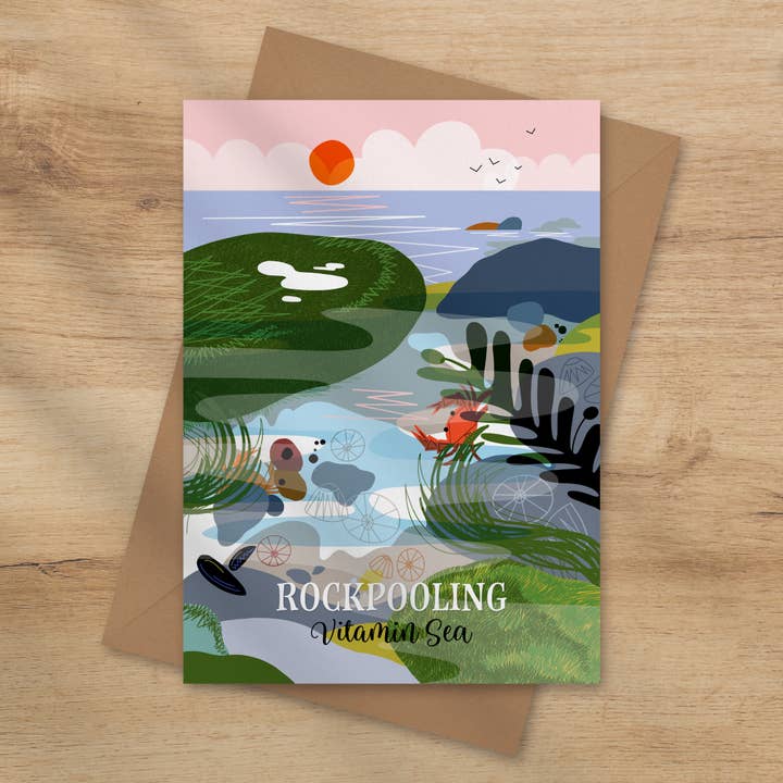 Rockpooling Coastal card seaside greeting card for wholesale by Onneke