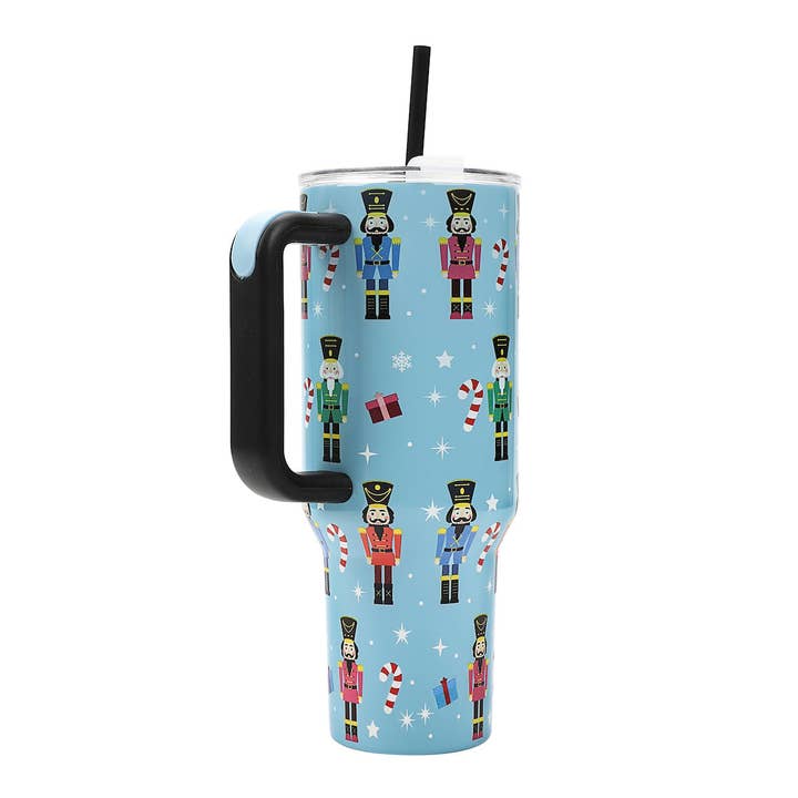 Bioworld Merchandising - Wholesale Insulated Mug/Tumbler - Bioworld Nutcrackers Blue 40 Oz Stainless Steel Tumbler WIth Handle & Reusable Straw3