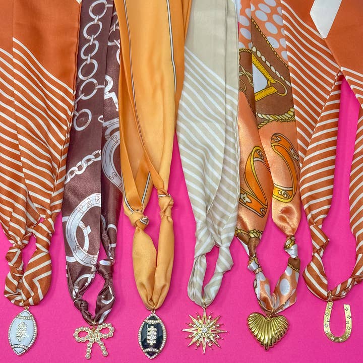 Game Day Scarf Necklace - Orange, Neutral, Brown for wholesale by Golden Lily