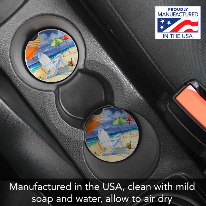 CounterArt/Highland Home/Thirstystone/CoasterStone – wholesale Car coaster – unisex – Beach Umbrellas Absorbent Stone Car Coaster 1 Pk2