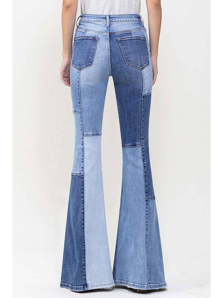 ENJOYED HIGH RISE COLOR BLOCK SUPER FLARE JEANS T5709 for wholesale on Faire4