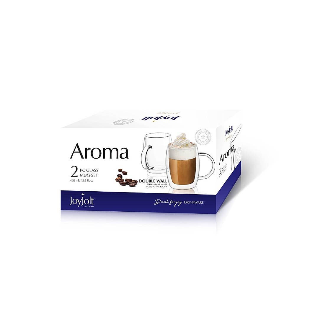 JoyJolt - Wholesale Coffee Mug - Aroma Double Wall Coffee Glasses, 13.5 Oz Set of 25
