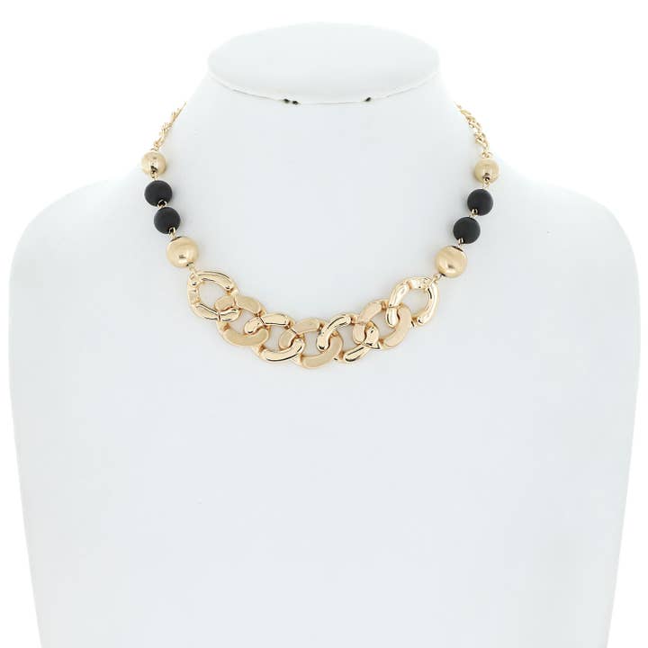 SP Sophia Collection - Wholesale Beaded/Pearl Necklace - Bohemian Cuban Link Chain & Wood Beaded Necklace