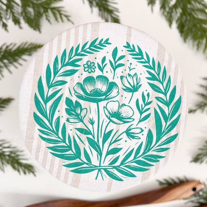 Coperchio per Ciotola / Striscia Floreale Verde / Medio 8,5' / Conservazione Alimenti per la vendita all'ingrosso da parte di Your Green Kitchen