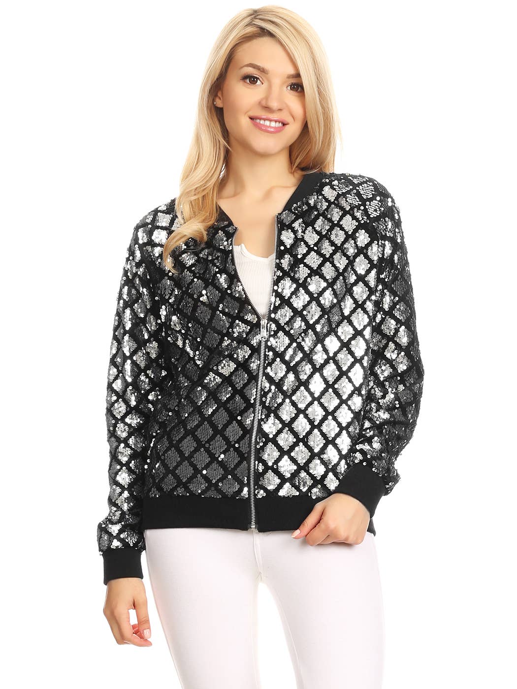 Anna Kaci Wholesale - Wholesale Varsity/Baseball Jacket - Women's - Striped Metallic Sequin Varsity Jacket34
