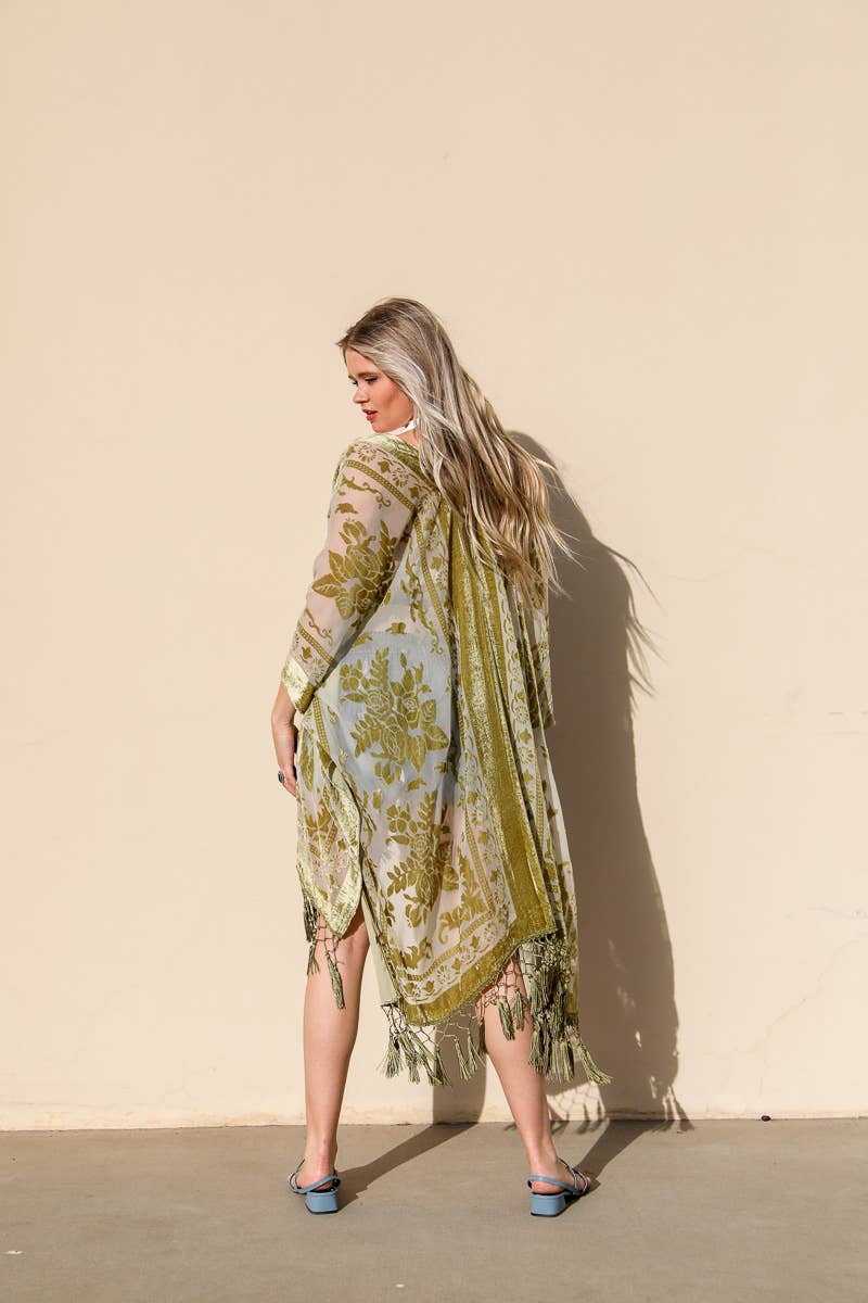 Leto Accessories - Wholesale Kimono - Women's - Western Velvet Mesh Tapestry Tassel Kimono2