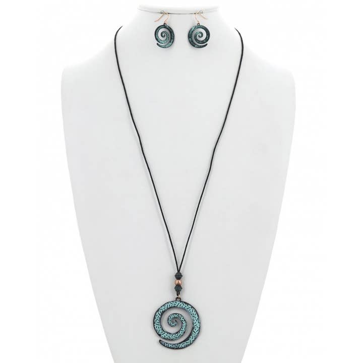 0011 PREMIERE - Wholesale Jewelry Set - FR5647 Patina Swirl Spiral Waxed Cotton Cord Necklace Set