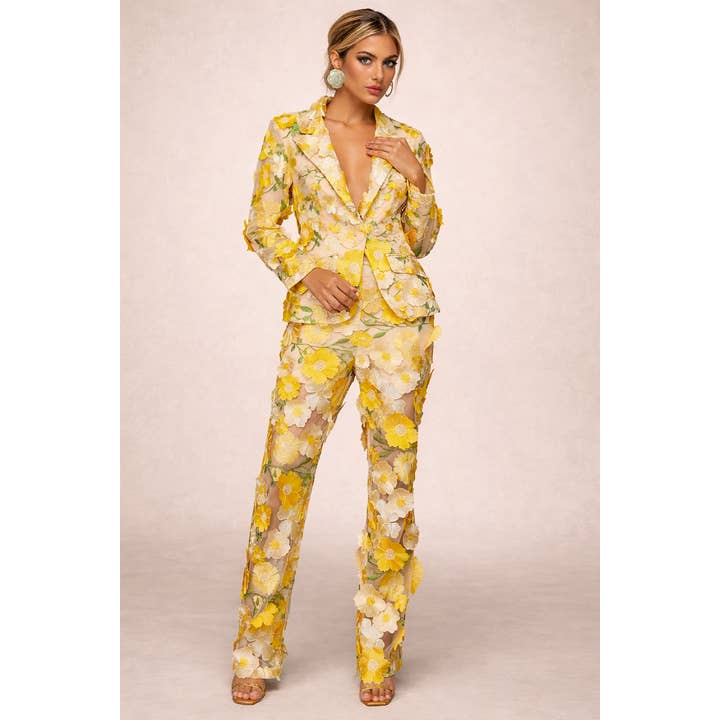 PS8 Women's 3D Floral Embroidered Sheer Blazer & Pants Suit for wholesale by Productseeker