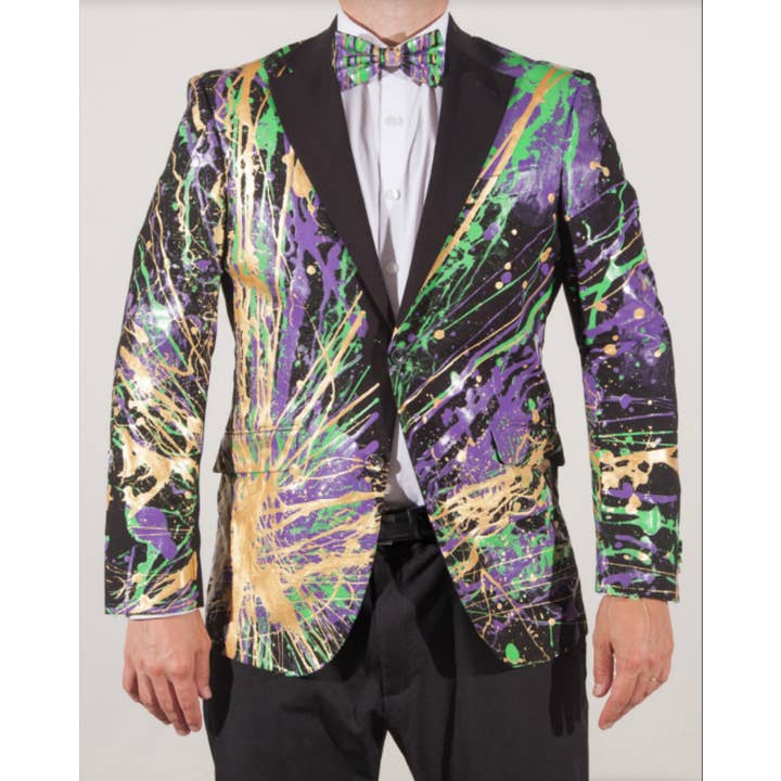 1 of 1 Blazers - Wholesale Blazer - Men's - Fat Frenchmen Painted Mardi Gras Blazer , Mardi Gras jacket