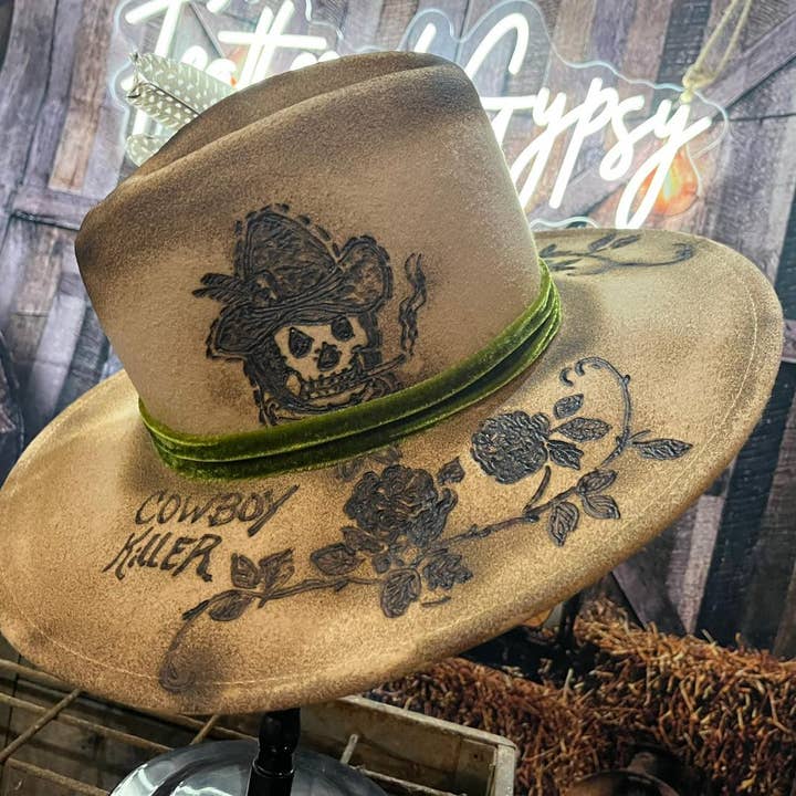 Feathered Gypsy Custom Hats and Boutique - Wholesale Fedora - Women's - Custom Burn Cowboy Killer Hat