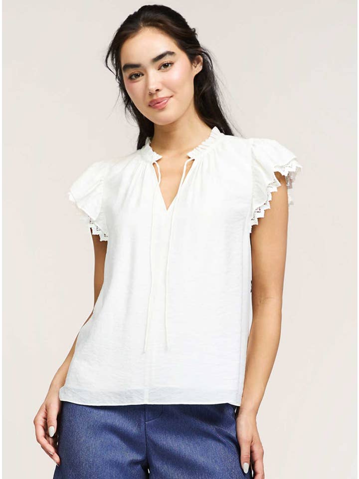 Off White Crochet Detail Short Sleeve Blouse for wholesale on Faire