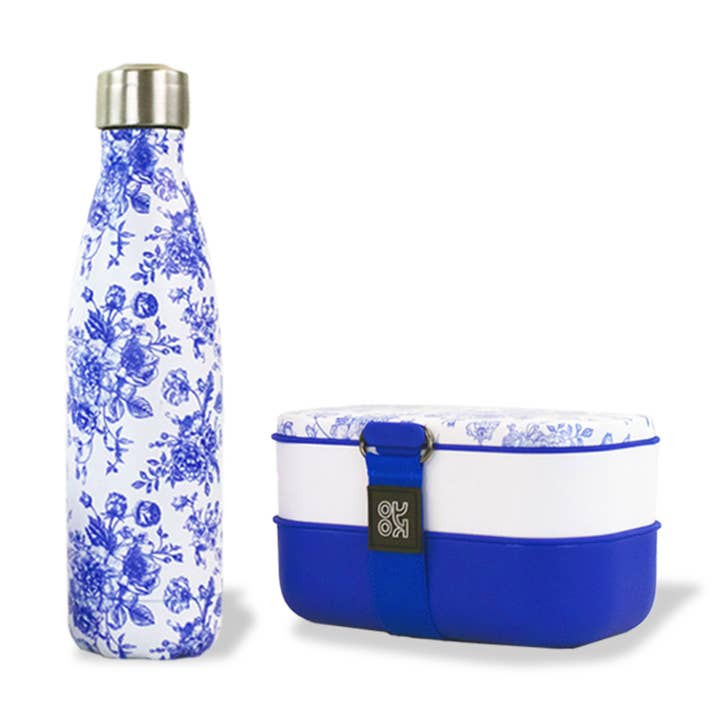 Combo Lunchbox + isothermal bottle 500ml - Toile de Jouy - for wholesale by YOKO DESIGN