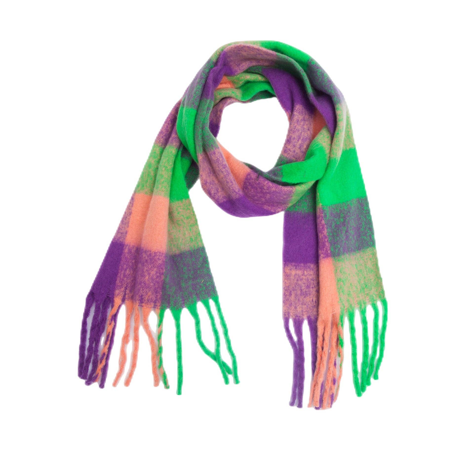 Dipped Shop - Wholesale Scarf - Women's - Coloful Plaid Tassel Scarves DPKS101231
