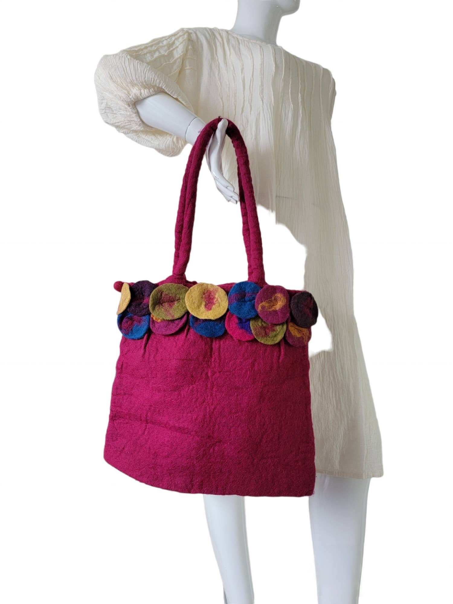 Evergreen Guardian Imports - Wholesale Tote Bag - Women's - BA594 Wool Felt Bag Purple-Pink With Floral Brim3
