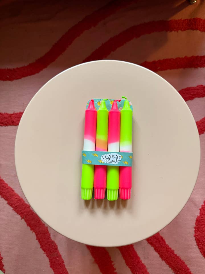Candele Neon Dip Dye Set da 4 Rosa Verde - Fatto a mano | Decorazione Premium per la vendita all'ingrosso da parte di Wichtigedinge