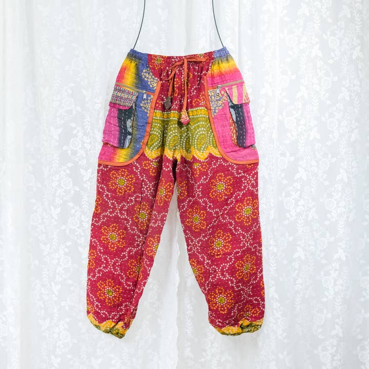 Karma Nepal Crafts - Wholesale Pants – Women's - One of a Kind Kantha Baggy Pants with Pockets10