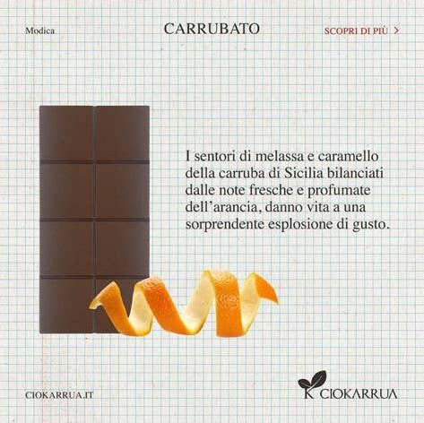 Ciokarrua - Vendita all'ingrosso Barrette - Carrubato di Sicilia, scorza d'arancia, biologico, 50 gr 1