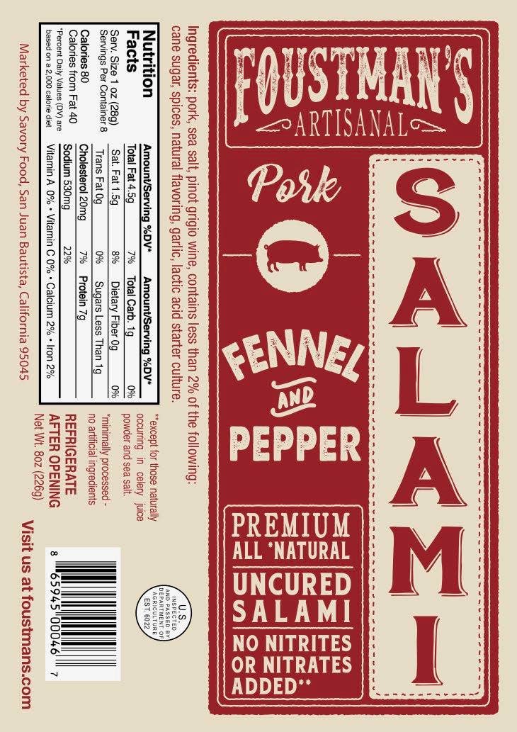 Foustman's Salami - Vente Salamis - PORC FENOUIL ET POIVRE | SALAMI NON SALÉ ENTIÈREMENT NATUREL FOUSTMAN'S3