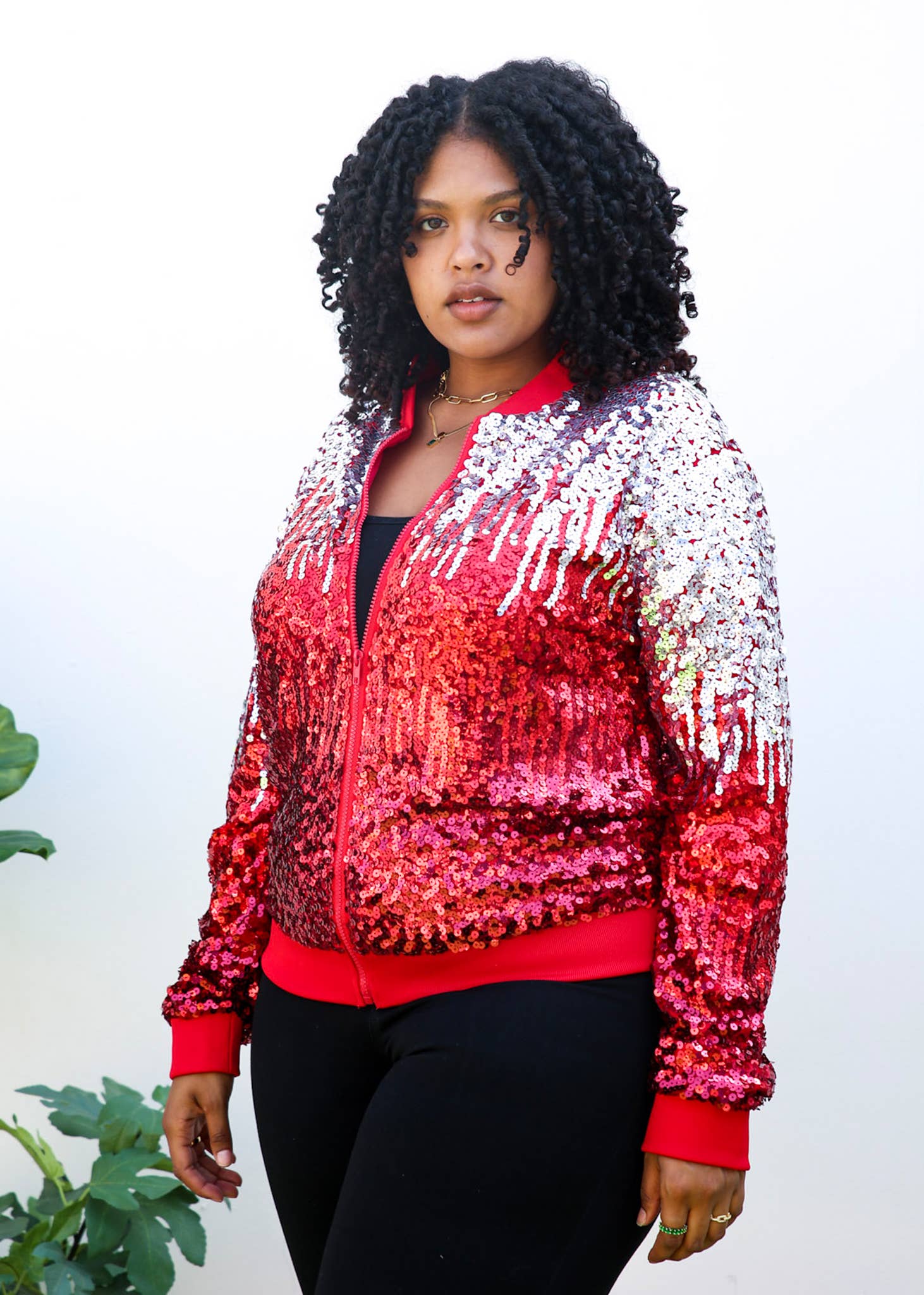 Anna Kaci Wholesale - Wholesale Bomber Jacket - Women's - Plus Size Sequin Bomber Jacket36