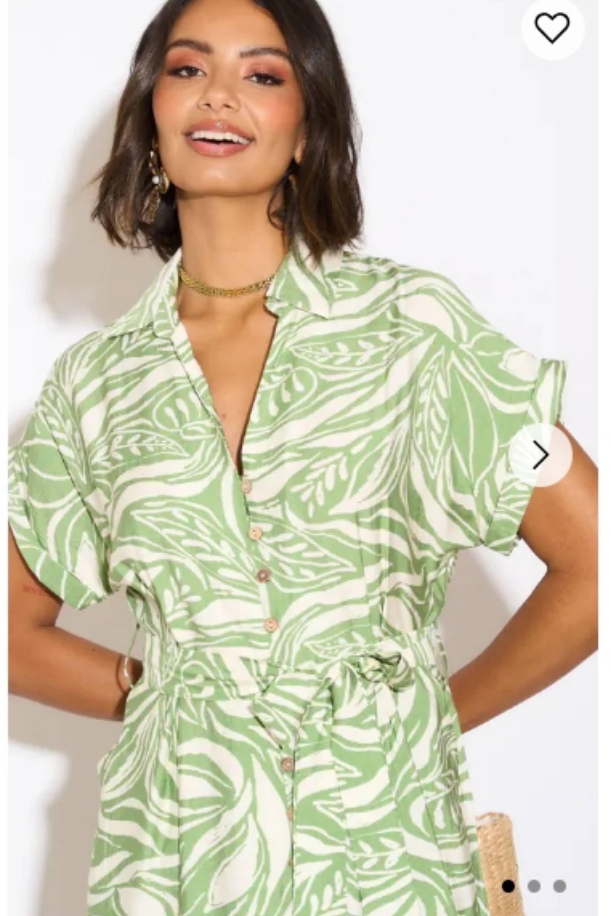 CY FASHION. LONDON - Wholesale Dress - Women's - Multi Leaves' print Cotton Linen shirt dress short sleeves  1