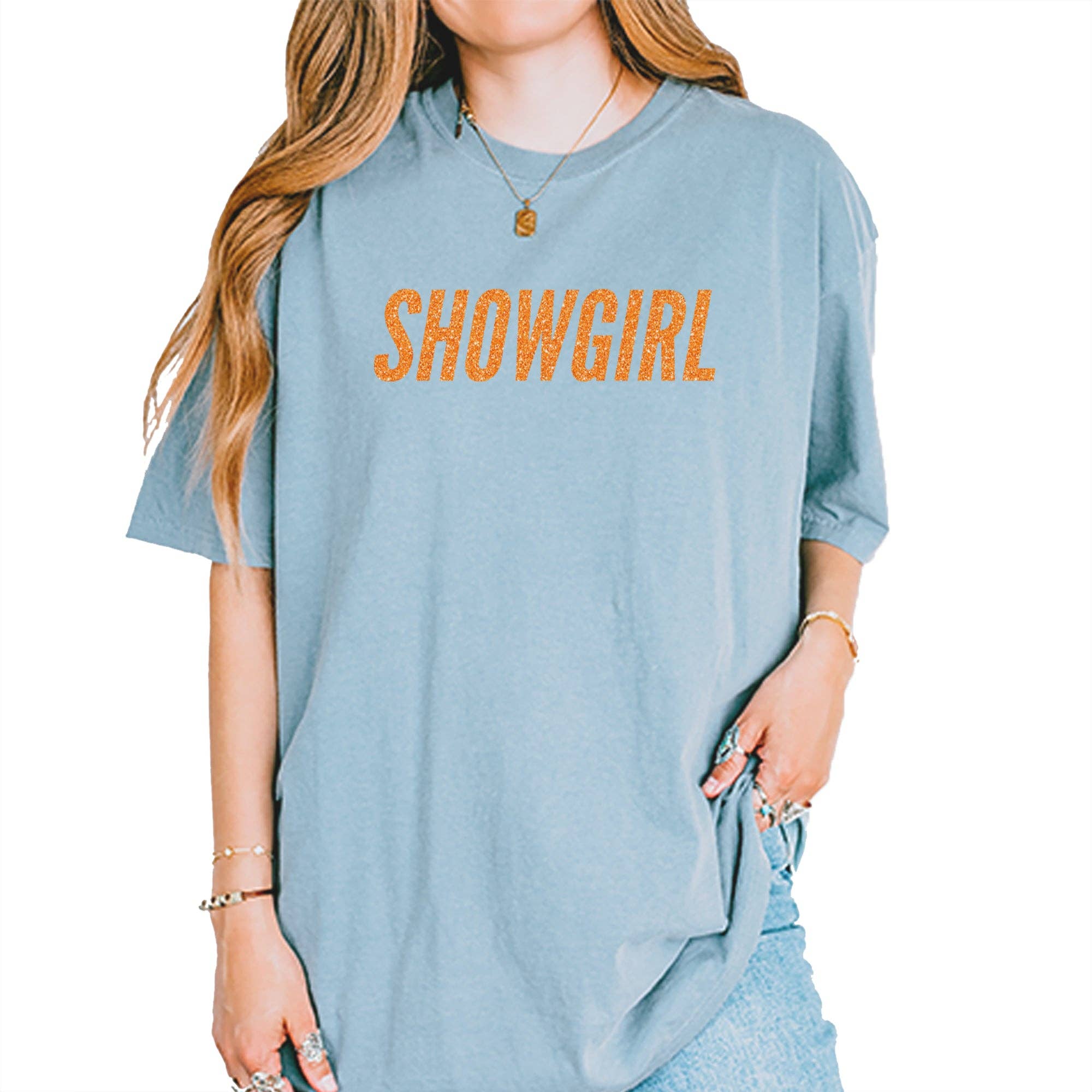 Expression Tees - Vente T-shirt sérigraphié – femme - T-shirt unisexe vintage doux à paillettes orange Showgirl4