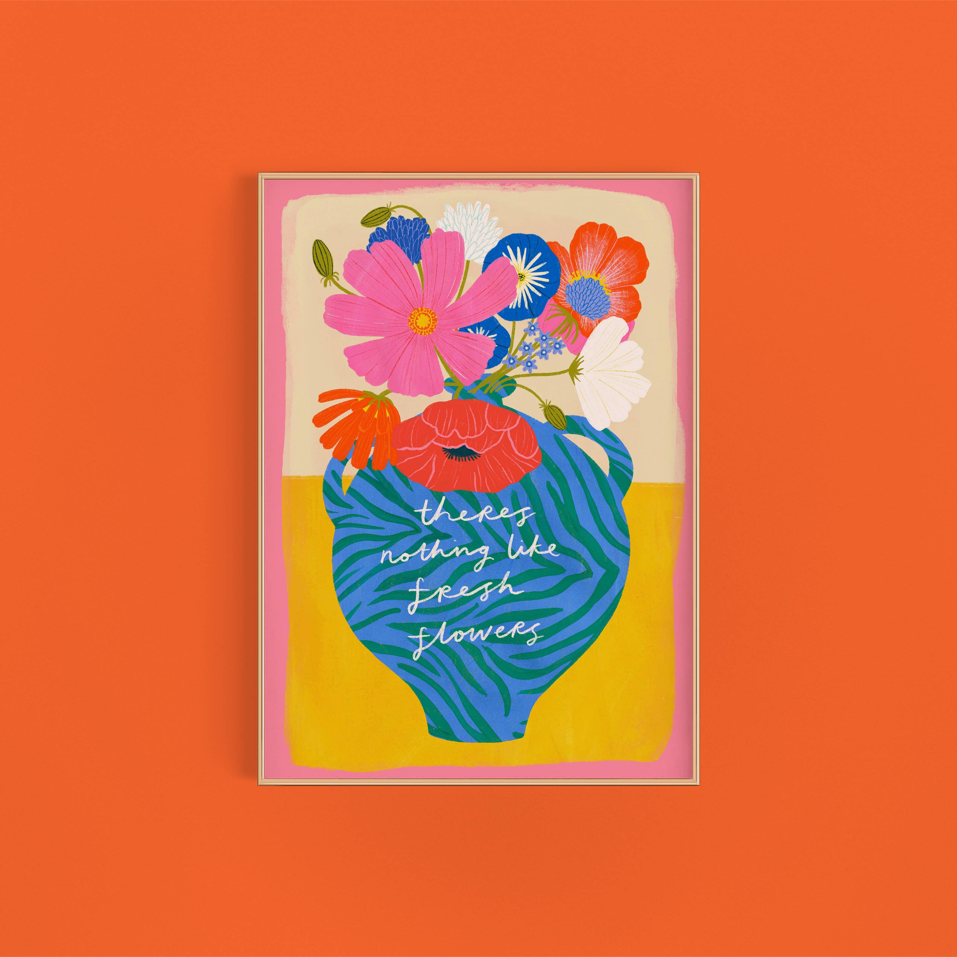 Kerrie Illustrates - Vente Affiche d'art - Fleurs fraîches vase zèbre art print | Maximaliste coloré