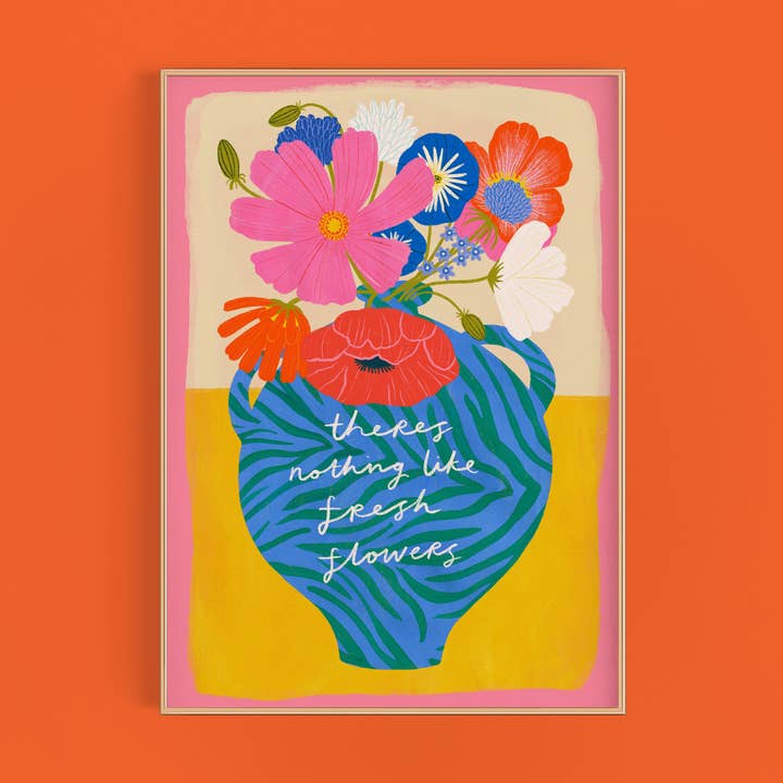 Fresh flowers zebra vase art print | Colourful Maximalist for wholesale by Kerrie Illustrates