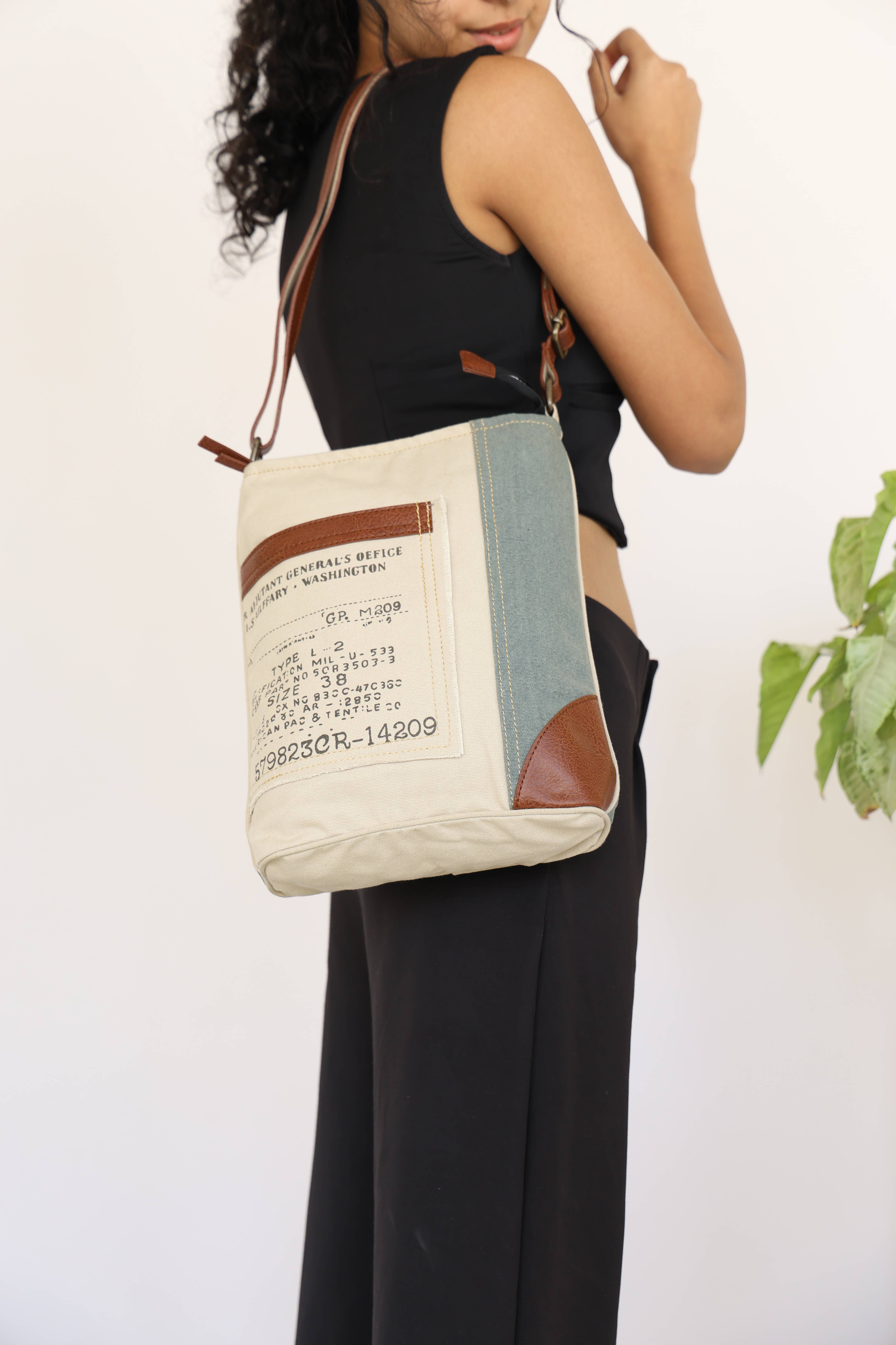 Mona B. - Wholesale Crossbody Bag - Women's - Identified Up-Cycled Canvas Crossbody, M-60121
