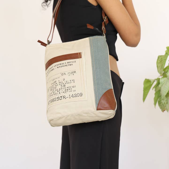 Mona B. - Wholesale Crossbody Bag - Women's - Identified Up-Cycled Canvas Crossbody, M-60121