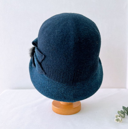 Comfortarians – wholesale Bucket hat – Women's – Women's Winter Bungee Bucket Hat Stitched Wool Flower Angora6