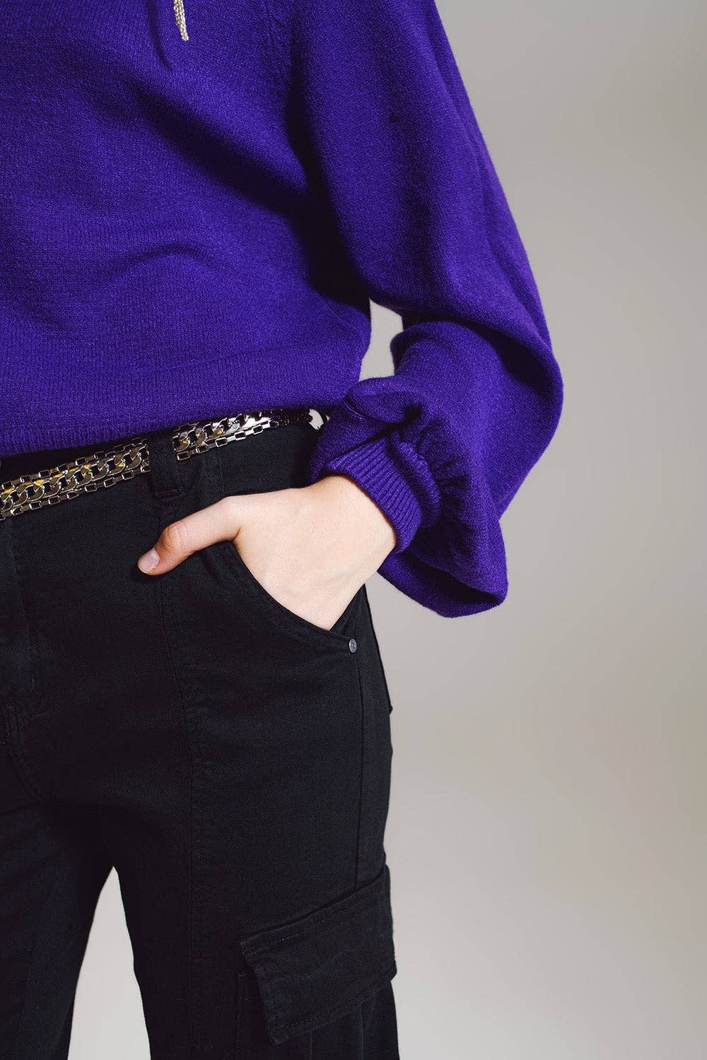 Roxa jumper estilo descontraído em púrpura com mangas balão para venda a revendedores na Faire4