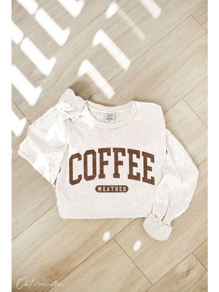 OAT COLLECTIVE - Wholesale Screen Printed T-Shirt - Women's - COFFEE WEATHER Mineral Washed Long Sleeve Graphic 3