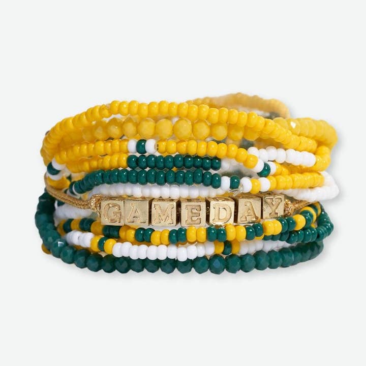 Bracelet Stack Game Day Green + Yellow + White Wholesale for wholesale by INK + ALLOY