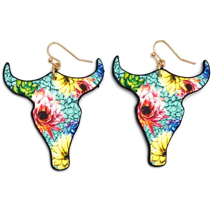 Longhorn Flower Print Hook Earrings for wholesale by Lunar Deer