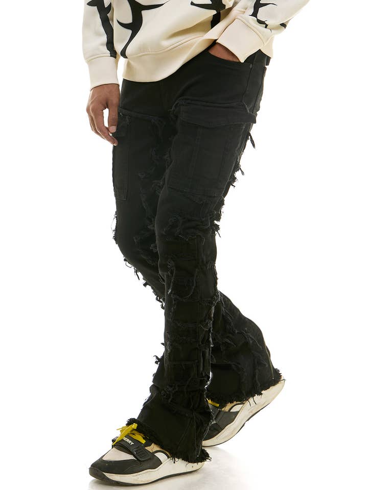 Black DOUBLE ZIPPER SKINNY FLARE JEANS for wholesale on Faire