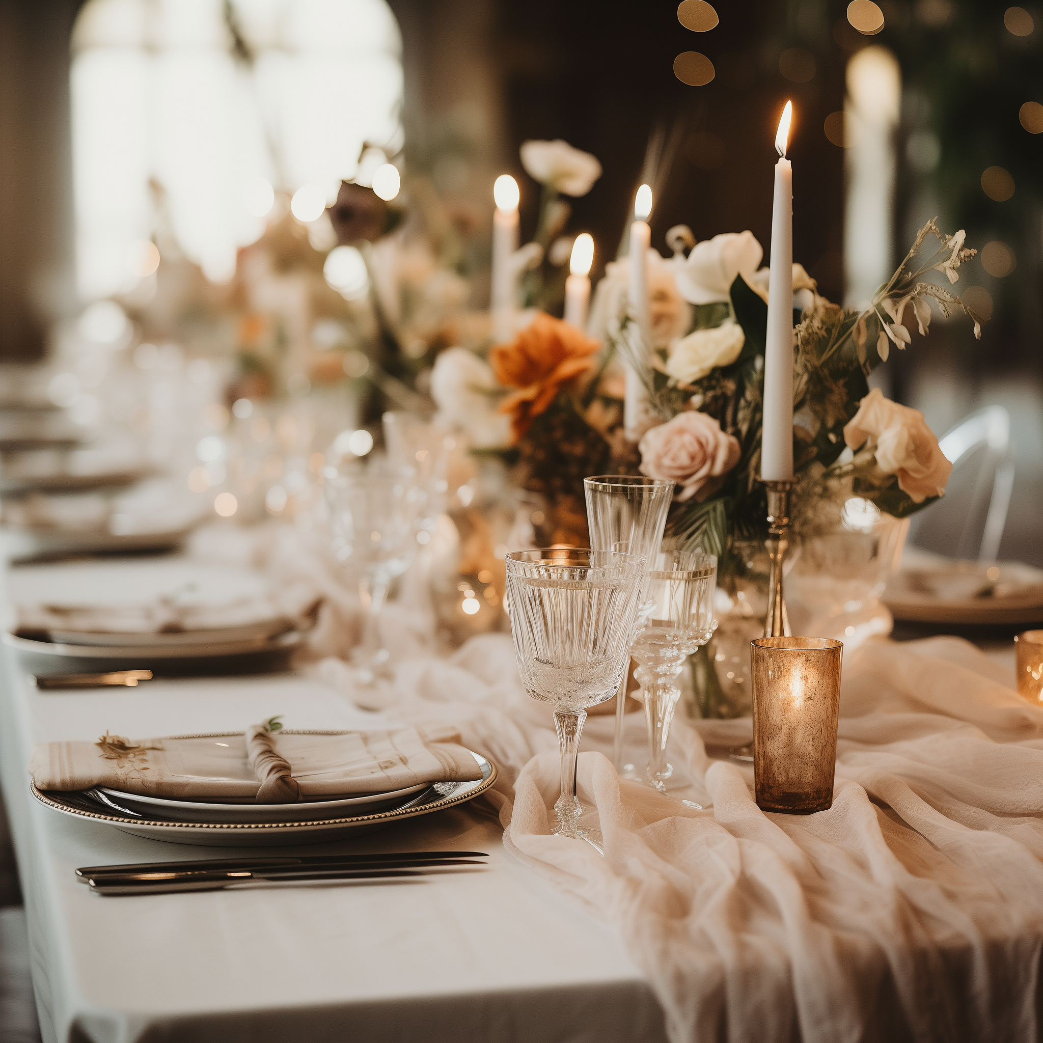 AVAGANTE Design - Vente Chemins de table - Chemin de table en mousseline froissée - beige clair4