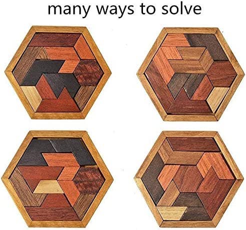 Texas Toy Distribution - Wholesale Puzzle - Kids - Hexagon Tangram Wooden Puzzle for Kids and Adults 11pcs3
