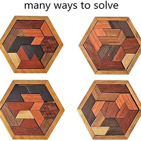 Texas Toy Distribution - Wholesale Puzzle - Kids - Hexagon Tangram Wooden Puzzle for Kids and Adults 11pcs3