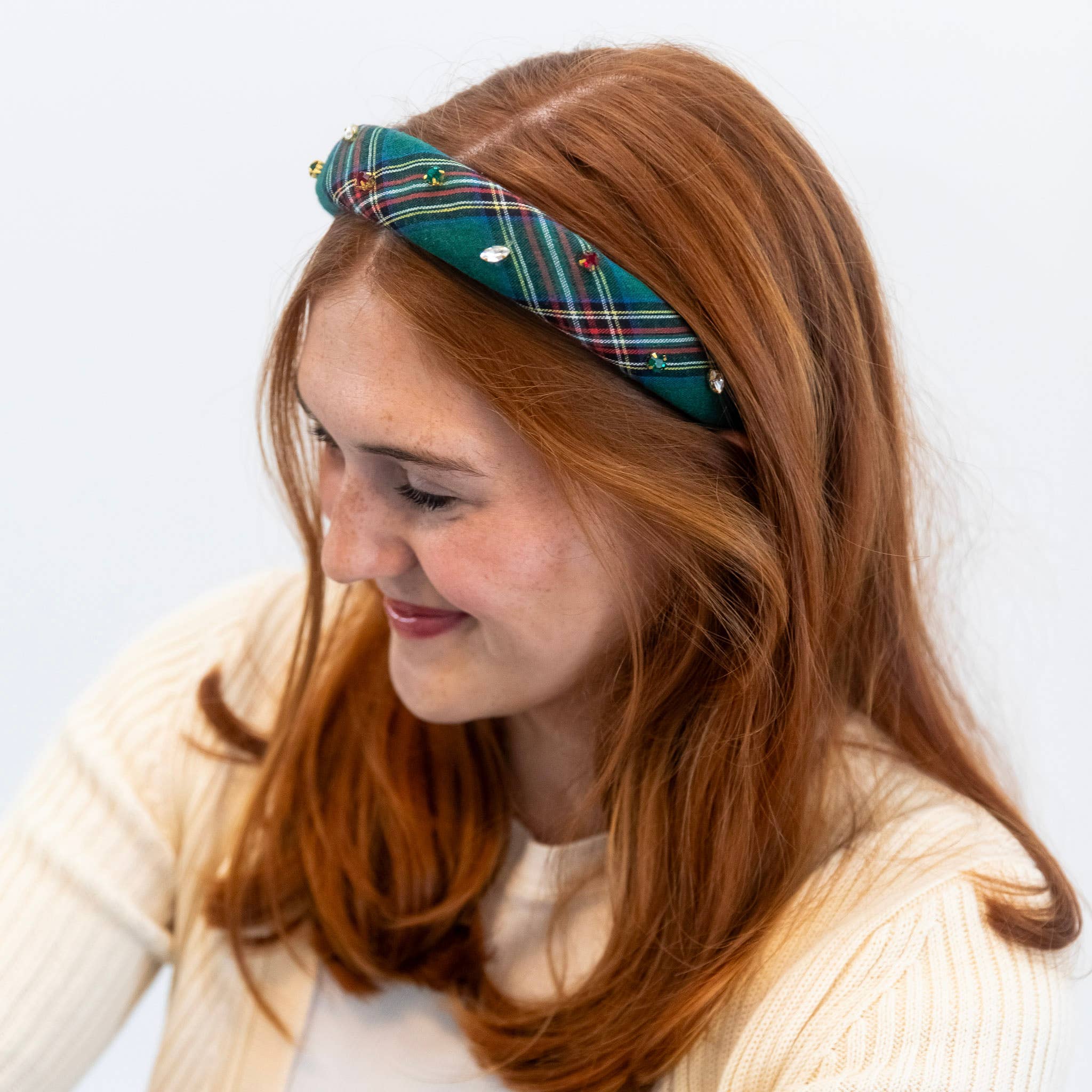 Headbands of Hope | One Purchased One Donated - Wholesale Fashion Headband - Women's - Classic Padded Headband - Green Plaid Gems6