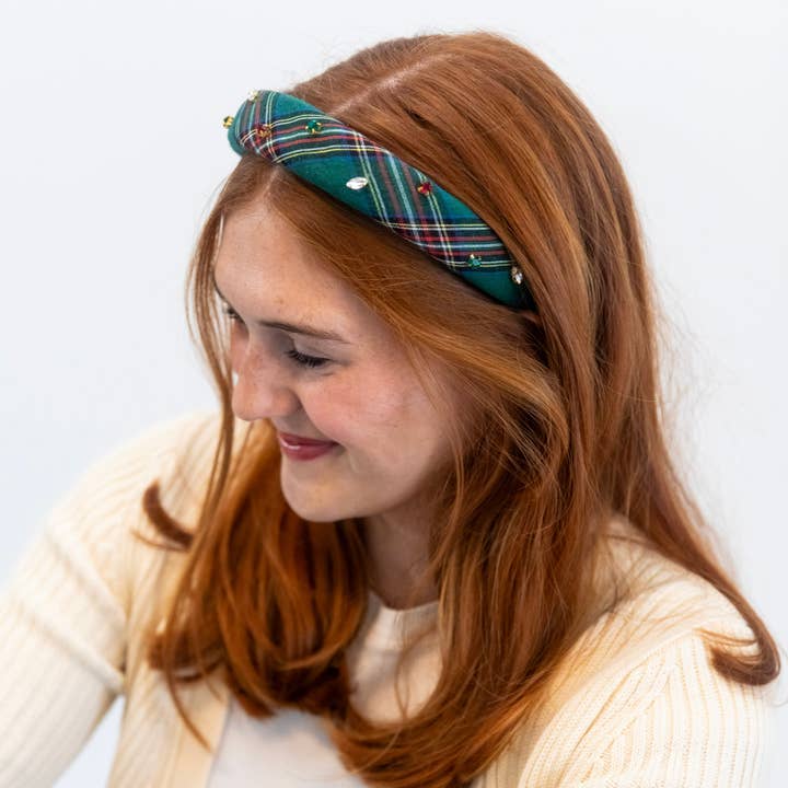 Headbands of Hope | One Purchased One Donated - Wholesale Fashion Headband - Women's - Classic Padded Headband - Green Plaid Gems6