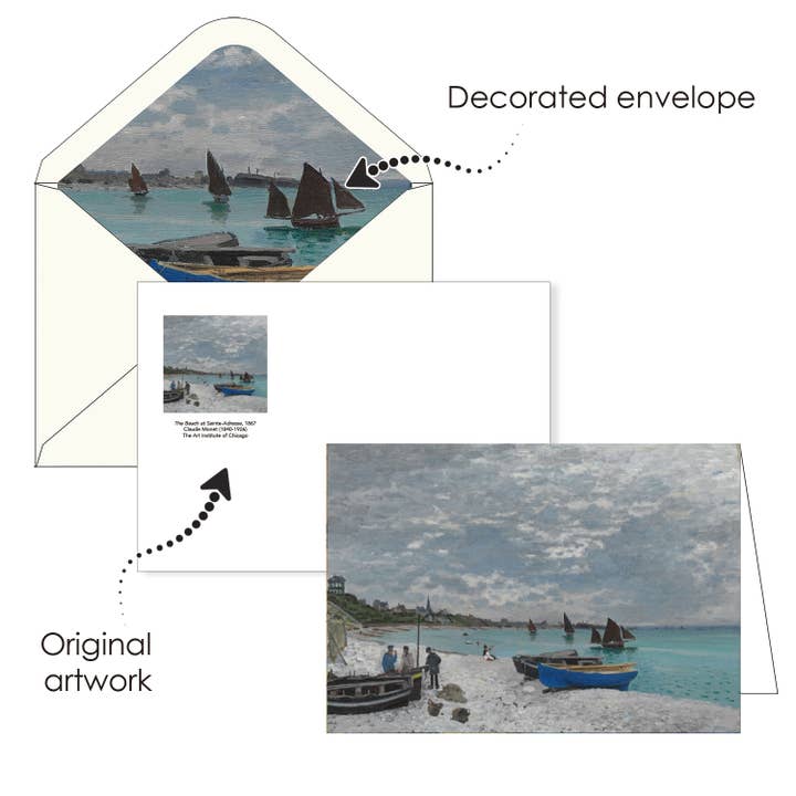 RainCaper - Wholesale Stationery/Notecard Set - Notecards - Monet Boats - Box of 16 Cards & Envelopes